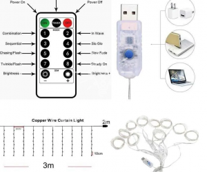 Занавес "Капельки росы" 200 LED USB с пультом